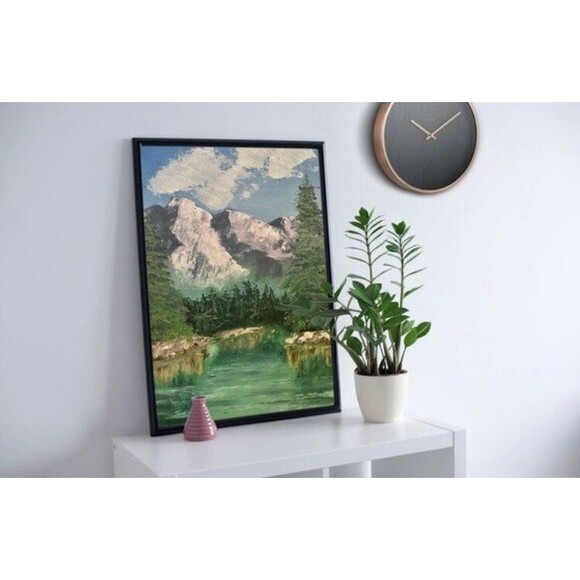 Mountain Landscape Painting Original Art Lake National Park OIL Wall Art IMPASTO - Picture 3 of 10